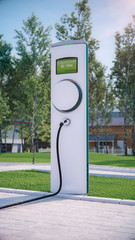 electric car charger charging station at residential home 3d rendering
