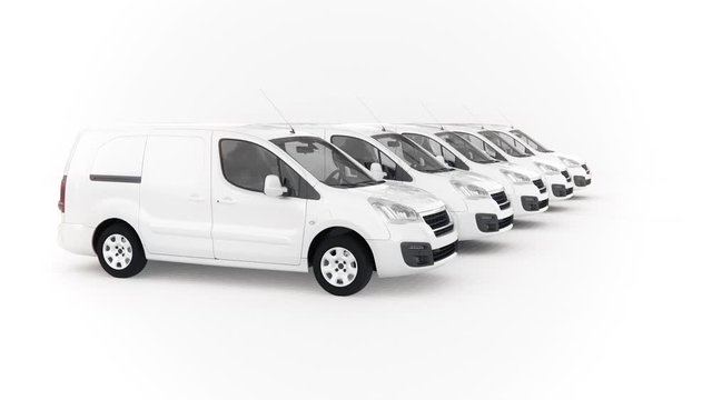 E-mobility electric delivery cargo van parking next to each other generic white 3d rendering