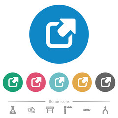 Export symbol with upper right arrow flat round icons