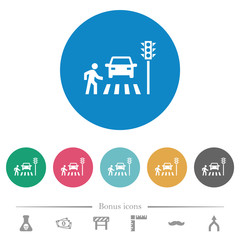 Pedestrian crossing flat round icons