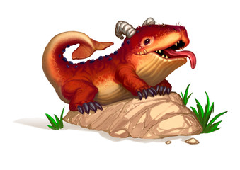 Ancient prehistoric pet of ancient man fentosi realistic illustration isolate. Chimera cute cartoon beast fish magic.