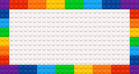 Fototapeta premium Vector frame from kids construction/building blocks/bricks. For kids party, birthday. Background with toys. Suitable for greetings card, holidays.