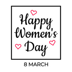Happy 8 March Women Day poster, logotypes and stickers, text design. Usable for banners, invitations, greeting cards, gifts. Vector illustration eps 10