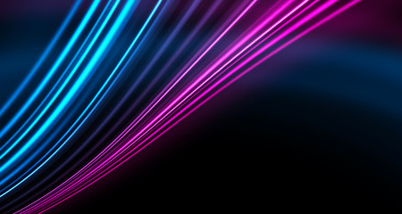 Dark background, blue and pink neon lines. Symmetric reflection of geometric shapes.