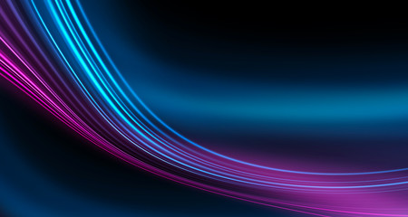 Dark background, blue and pink neon lines. Symmetric reflection of geometric shapes.