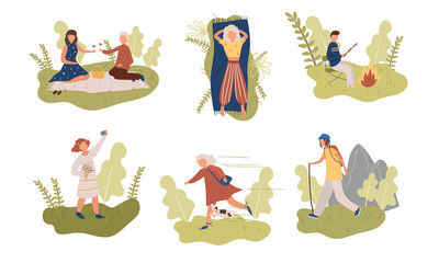 People enjoying summer hobbies and activities vector illustration