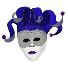 Venetian carnival mask with colorful feathers illustration