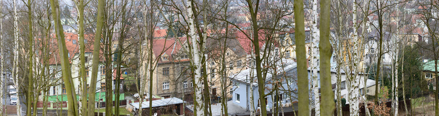 Fototapeta na wymiar Residential buildings along Novakova street in Teplice, Czech Republic.