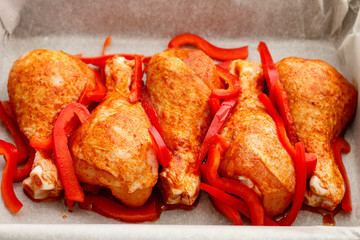 Roasted chicken with red pepper.