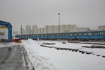 In the territory of the Mitino electric depot. Maintenance and repair of passenger trains and cars of the city metro. Moscow, Russia