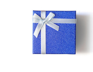 gift box with a bow in blue on a white background.