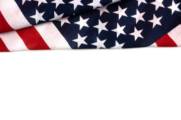 American flag flat lay isolated on white background. Presidents day, 4th of july, veterans day,...