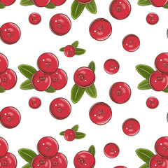 Colored seamless pattern with cranberries in vintage style