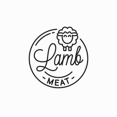 Lamb meat logo. Round linear logo of lamb on white © Pushkarevskyy
