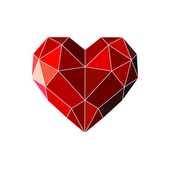 Red heart. Abstract polygonal heart. Love symbol. Heart low poly. Origami heart on white background . 