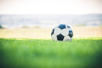 soccer ball on green field