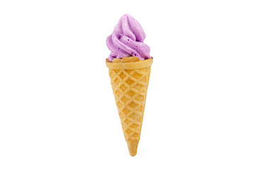 Purple soft serve ice cream isolated on white background with clipping path