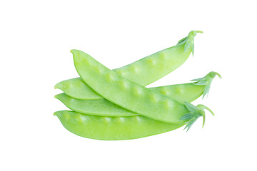 Sugar Pea, Snow peas isolated on white background with clipping path.
