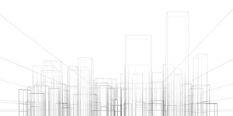 Abstract architectural background. Linear 3D illustration. Graphic concept. Vector