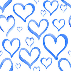 Blue heart love shape pattern set watercolor illustration for Valentine day