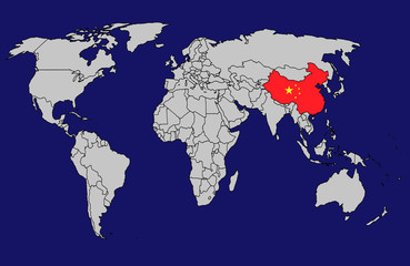China causative agent of respiratory coronavirus. Flat world vector map with infographics. China in red