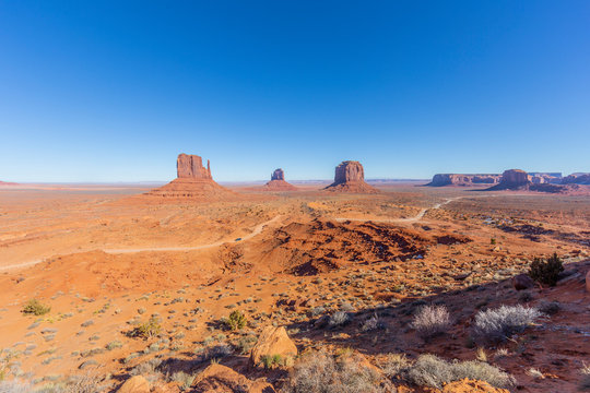 Panoramic picture of Monument Valley National Park in winter