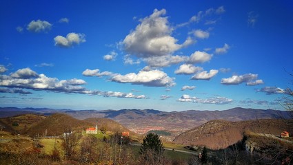 landscape with mountains and blue sky