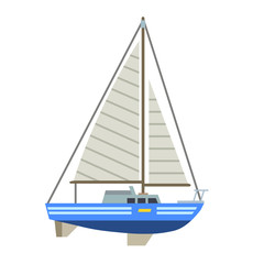Blue sailboat with white sales isolated at the white background