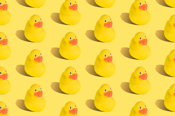 Collection of yellow rubber ducks texture abstract.
