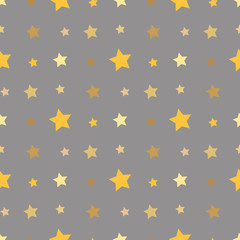 Fototapeta na wymiar Seamless pattern with yellow and light brown stars on grey background for plaid, fabric, textile, clothes, cards, post cards, scrapbooking paper, tablecloth and other things. Vector image.