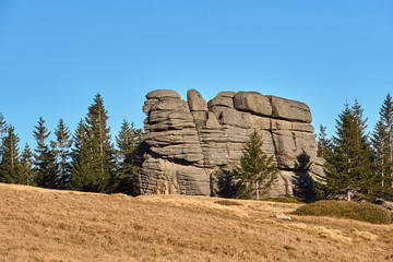 Weathered granite rock in the Giant Mountains in Poland.