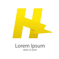 Obraz premium Inicial letra H con rayo. Icono plano en color amarillo