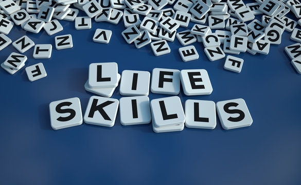 Life skills written in letter tiles blue