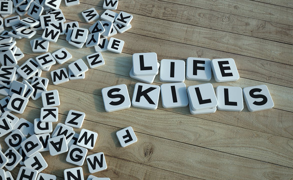 Life Skills Written In Letter Tiles Wood