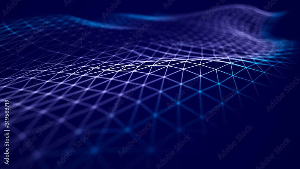 Aufkleber Futuristic background of dots and lines with a dynamic wave. Big data. 3d rendering.