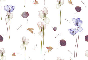 Nahtloses Blumenmuster. Frühlingsblumen auf weißem Hintergrund. Rustikaler Stil. Vektor-Illustration