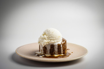 Homemade Sticky Toffee Pudding with Vanilla Ice Cream