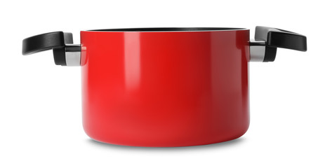 Empty modern red pot isolated on white