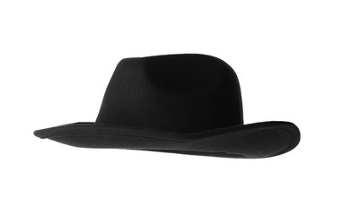 Black hat isolated on white. Stylish accessory