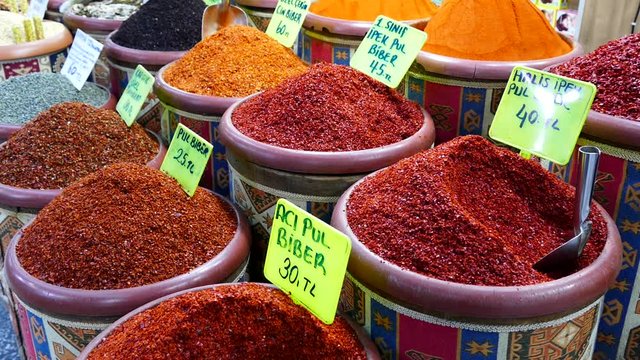 red dry pepper, hot dry pepper varieties in spice shop,