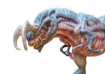 alien dinosaur running in a white background side view close up