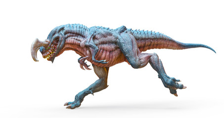 Obraz premium alien dinosaur running in a white background side view