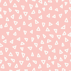 Seamless pattern geometric triangle shapes. Hand drawn pink and white vector background doodle scribble. Repeating texture for fabric, packaging, banners, surface pattern design
