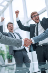 close up. handshake of business people at a meeting in the office