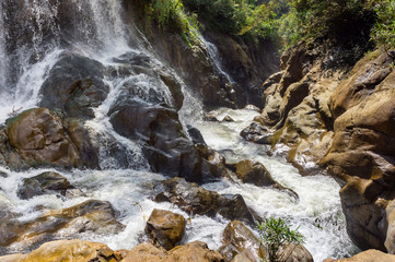 Mountain river. Silver waterfall at Cat Cat Village in Sapa Sapa Vietnam Indochina Asia.