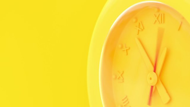 Yellow alarm clock The beginning of time 12.45 run fast to 01.00. Time-lapse moving fast and copy space for your text. Minimal idea concept, 3D Render.