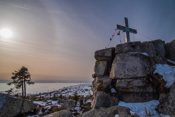 Nová Pec/Czech Republic - 25.1.2020 -The Plöckenstein (Plechý), a mountain, 1,379 m high, in the Bohemian Forest on the Austro-Czech border. 