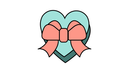 Simple flat icon in a beautiful gift box in the form of a heart with a bow and a ribbon for the holiday of love on Valentine's Day or March 8. Vector illustration