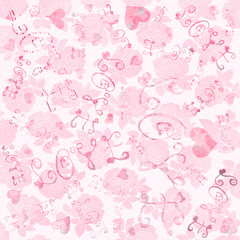 seamless rose background with hearts and love lettering
