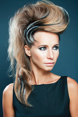 Naklejka premium young elegant woman with creative hair style zebra print close up halloween stylish